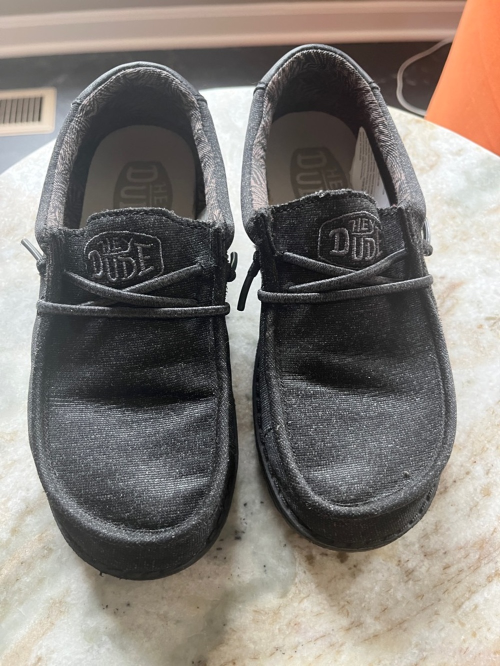 Hey Dude Black Canvas Slip-Ons with Elastic Lacing